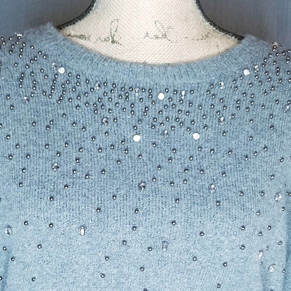 HALOGEN - NWOT Embellished Grey Crewneck Sweater, M - Picture 3 of 6